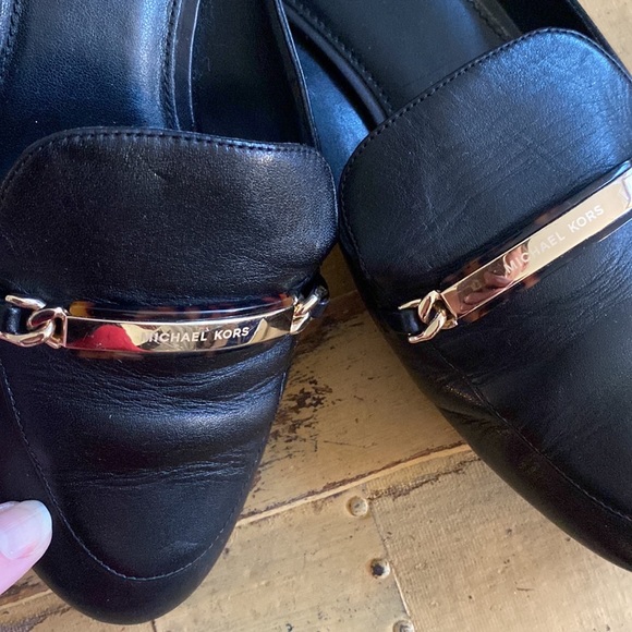 MICHAEL KORS DESIGNER BLACK 100% LEATHER MULES SLIP ON LOAFER SHOES 8 M - Picture 14 of 16